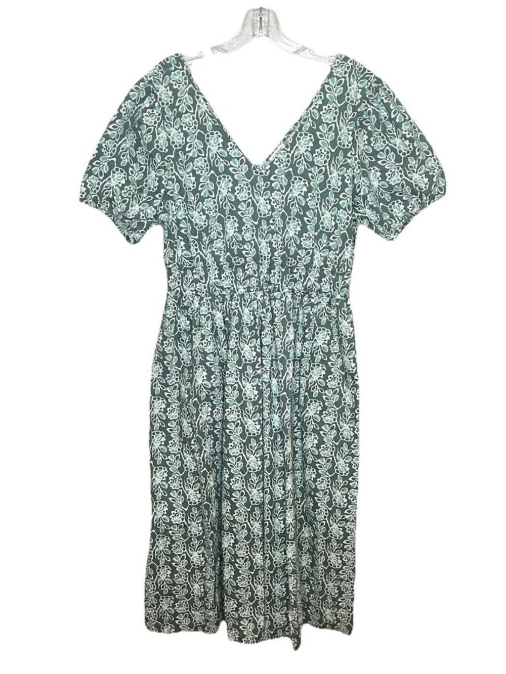 J.Crew 10 Green Floral Cotton Midi Dress Puff Sleeve V Neck Cottagecore Praire